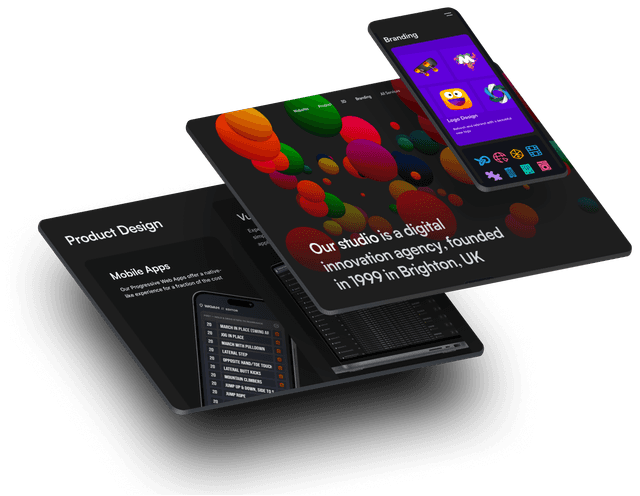 Screens showing phone, tablet and desktop views of software built by Techxtrasol